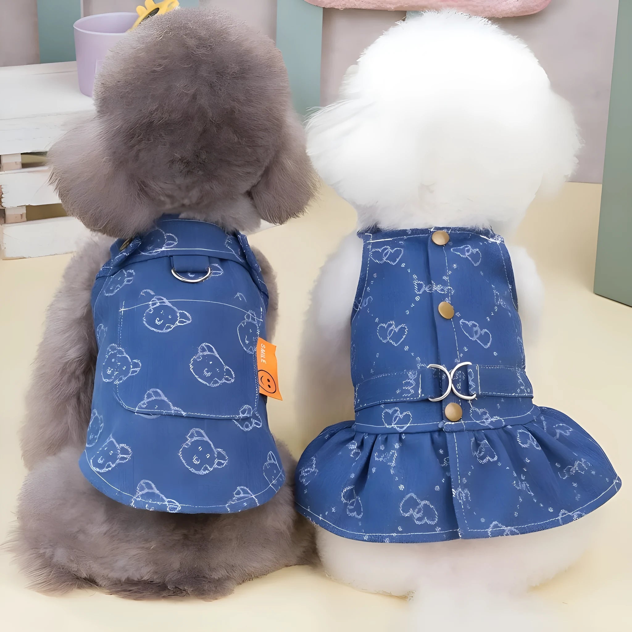 HNXD Denim princess-style dog dress in bracket skirt design for small breed spring and autumn clothing