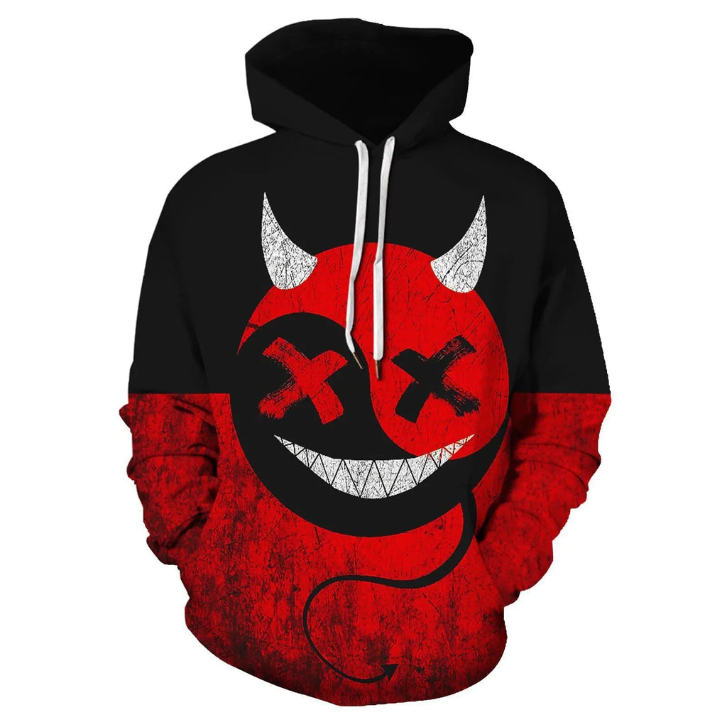 Men's casual all-match 3D digital printed hoodie pullover in polyester fibre, loose fit, long sleeves