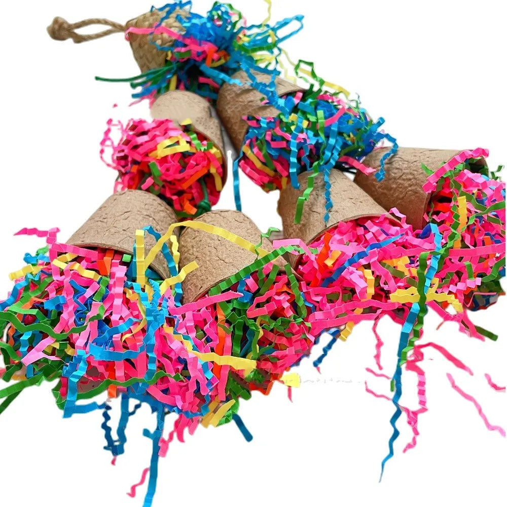 Parrot paper cup palm weaving gnawing toy hanging at 38cm height