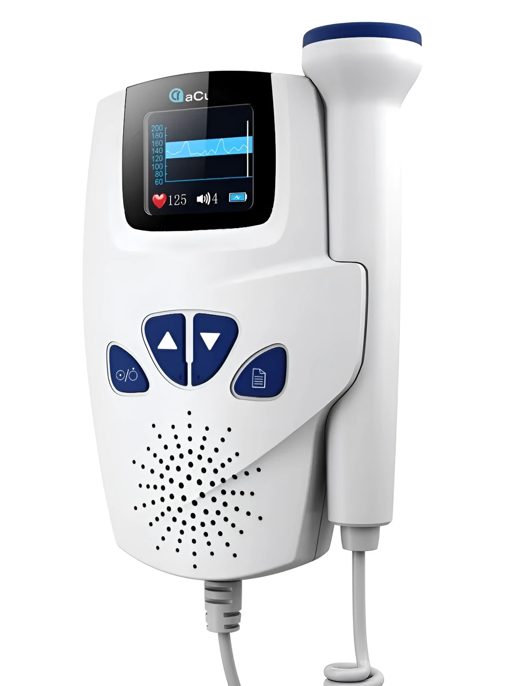 Digital waveform dual display fetal doppler heart rate monitor with TFT colour screen and ergonomic probe
