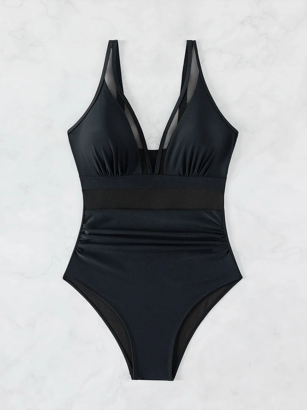 Black women's halter one-piece swimsuit with briefs cut in nylon fabric
