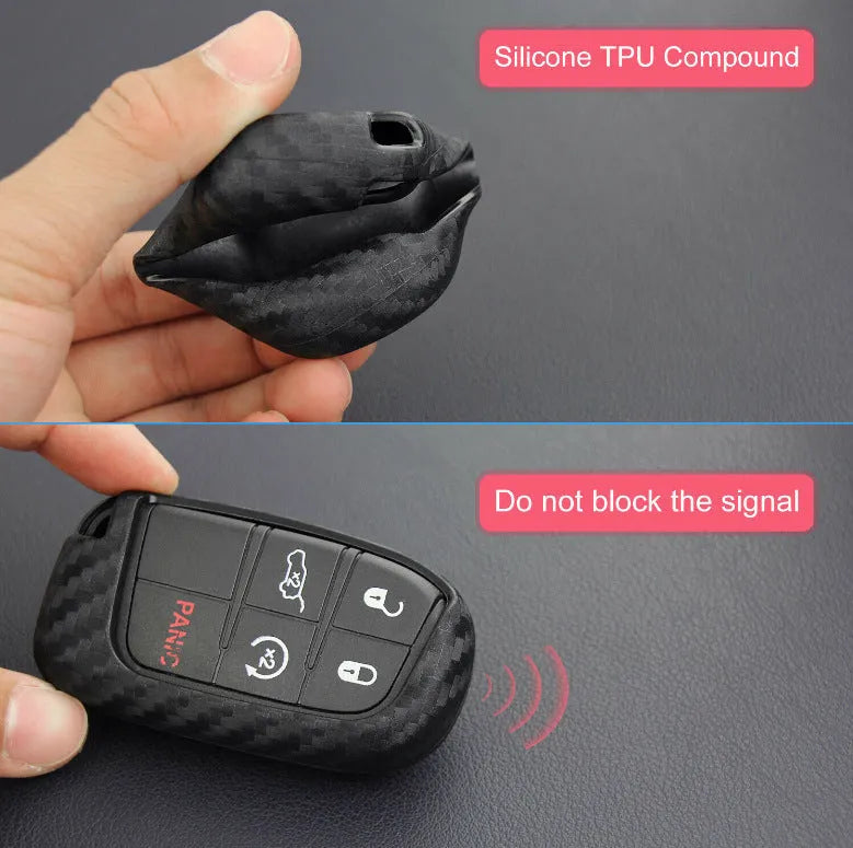 Carbon fibre silicone car key case for Dodge Chrysler Fiat remote key protection