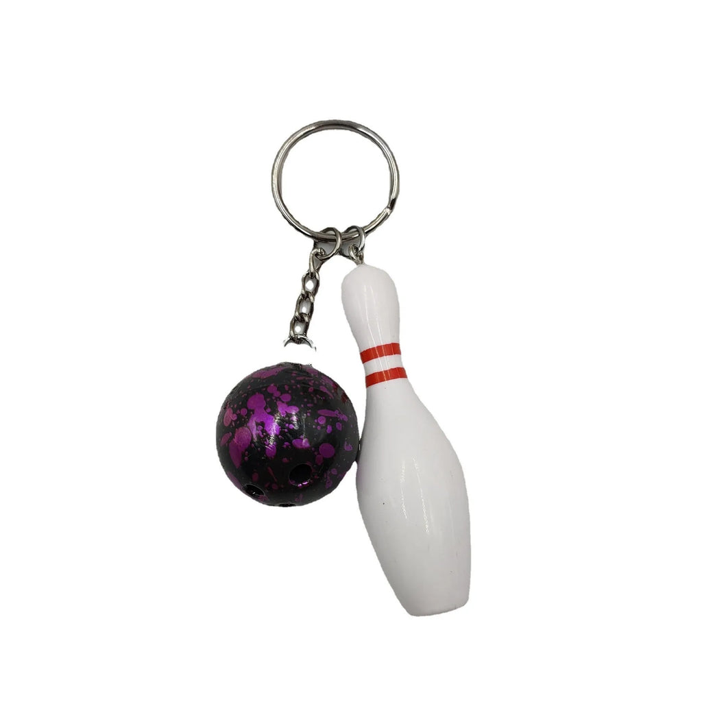 Mini bowling pin keychain pendant in PVC metal available in four colours