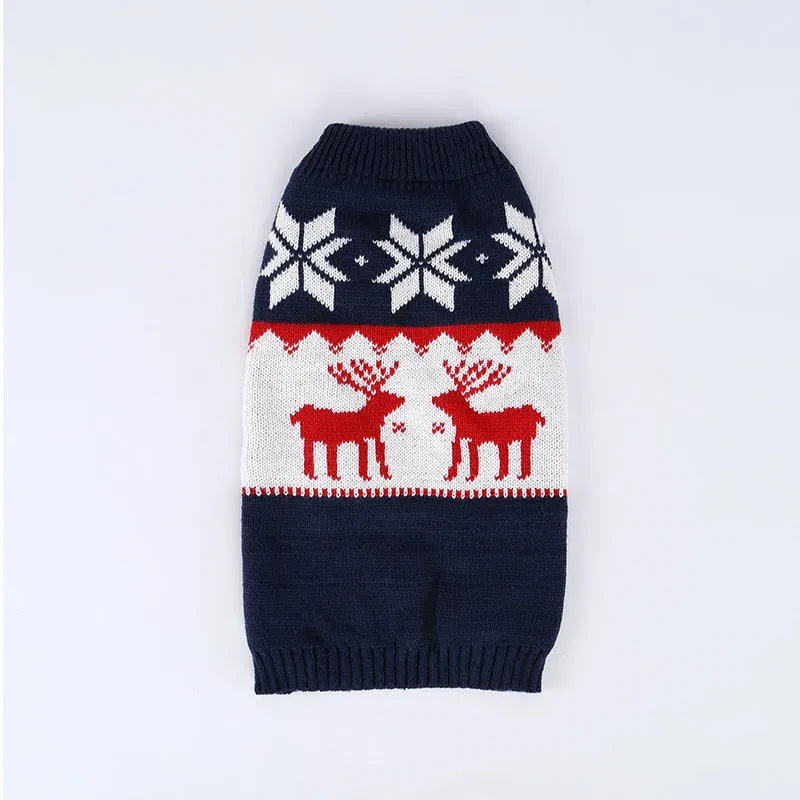 Navy blue knitted Christmas dog sweater with European style design on pet