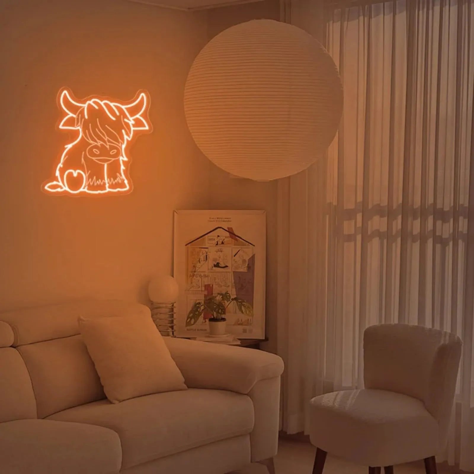 Creative Home LED luminous acrylic Highland cow shaped ambience light with USB cable, Word style finish