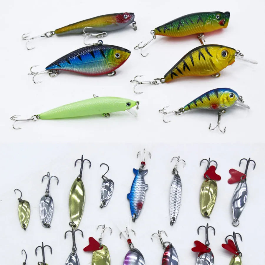 132-piece fishing lure set with soft baits and high carbon steel hooks in rose red colour