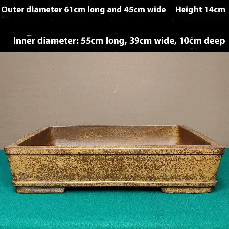 Straight shallow rectangular Yixing Zisha flowerpot in purple sand clay for indoor plants