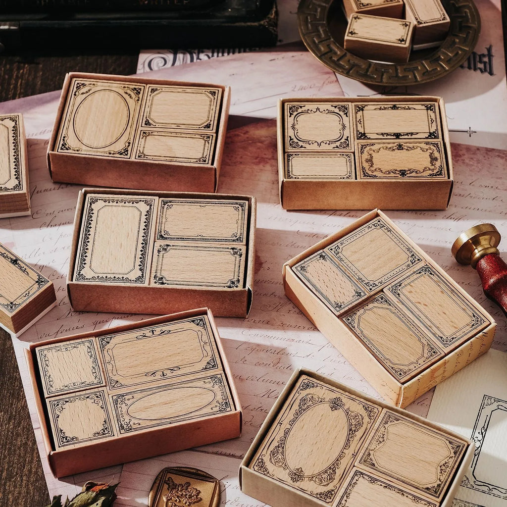 Candy Posts Seal Baroque Fantasia wooden square seal with printed artwork for notebook decoration