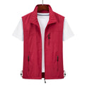 Men's slim fit rabbit fur hooded vest waistcoat in a neutral colour on a model.