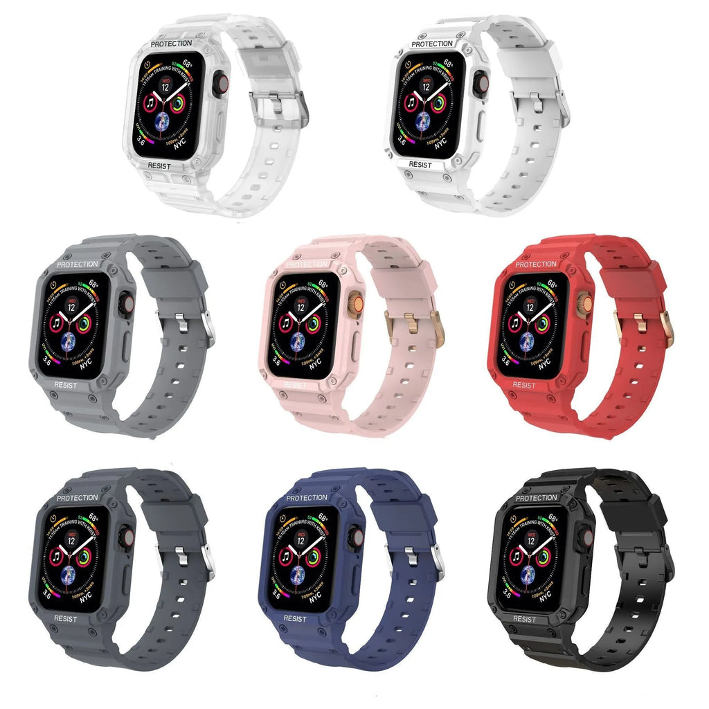 Soft TPU Apple Watch strap in multiple colours showing 38mm and 42mm size options