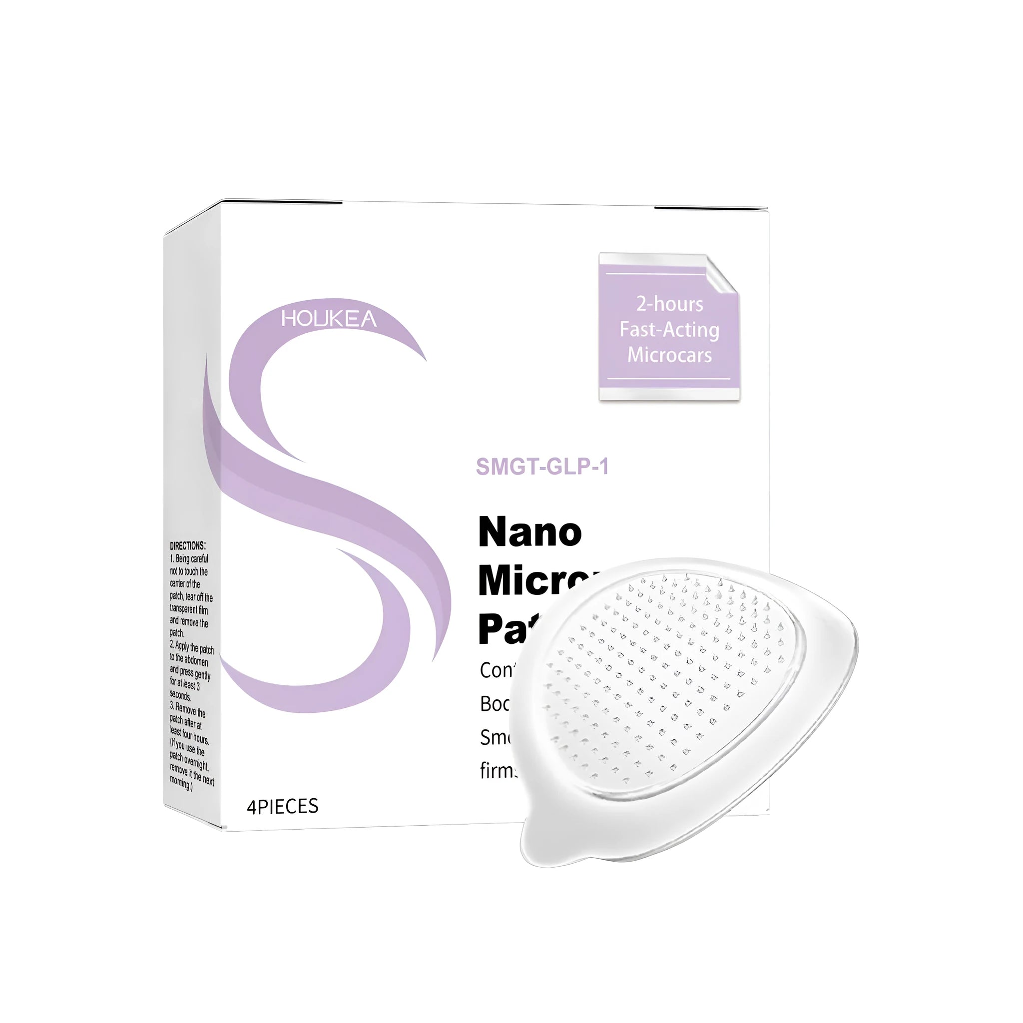Four nano microneedle facial skincare patches with 0-type configuration containing ginger and mugwort root extracts