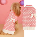 Red love heart design dog sweater with bow detail on acrylic pet clothing