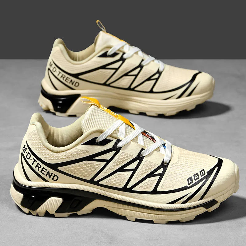 Casual low-top hiking shoes in artificial leather with a rubber sole, shown in khaki colour.
