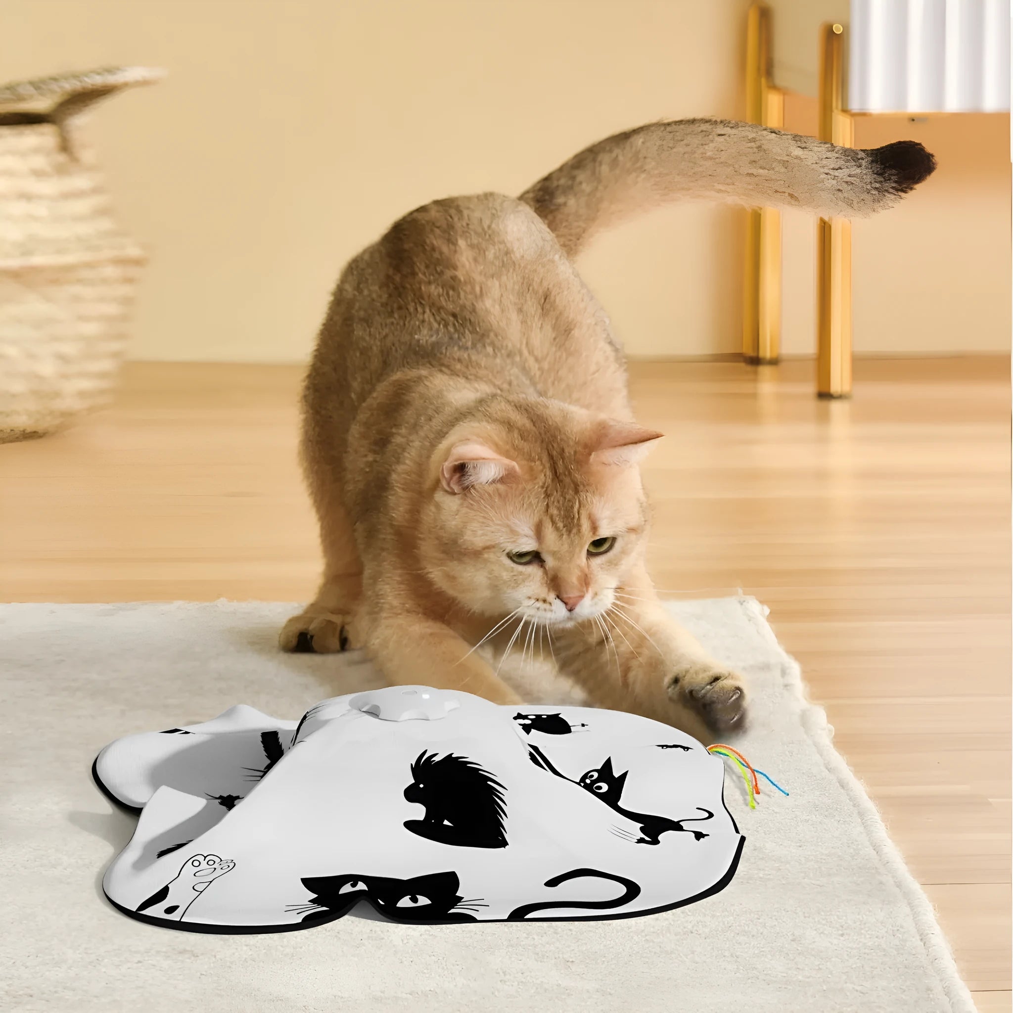 Self-Hi Relief interactive cat teaser toy with rotating feather on plastic base
