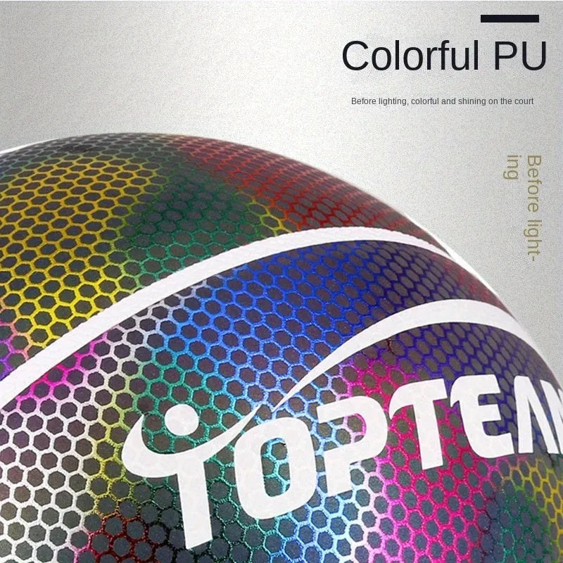 Holographic luminous reflective basketball size 7 in chroma and white colours