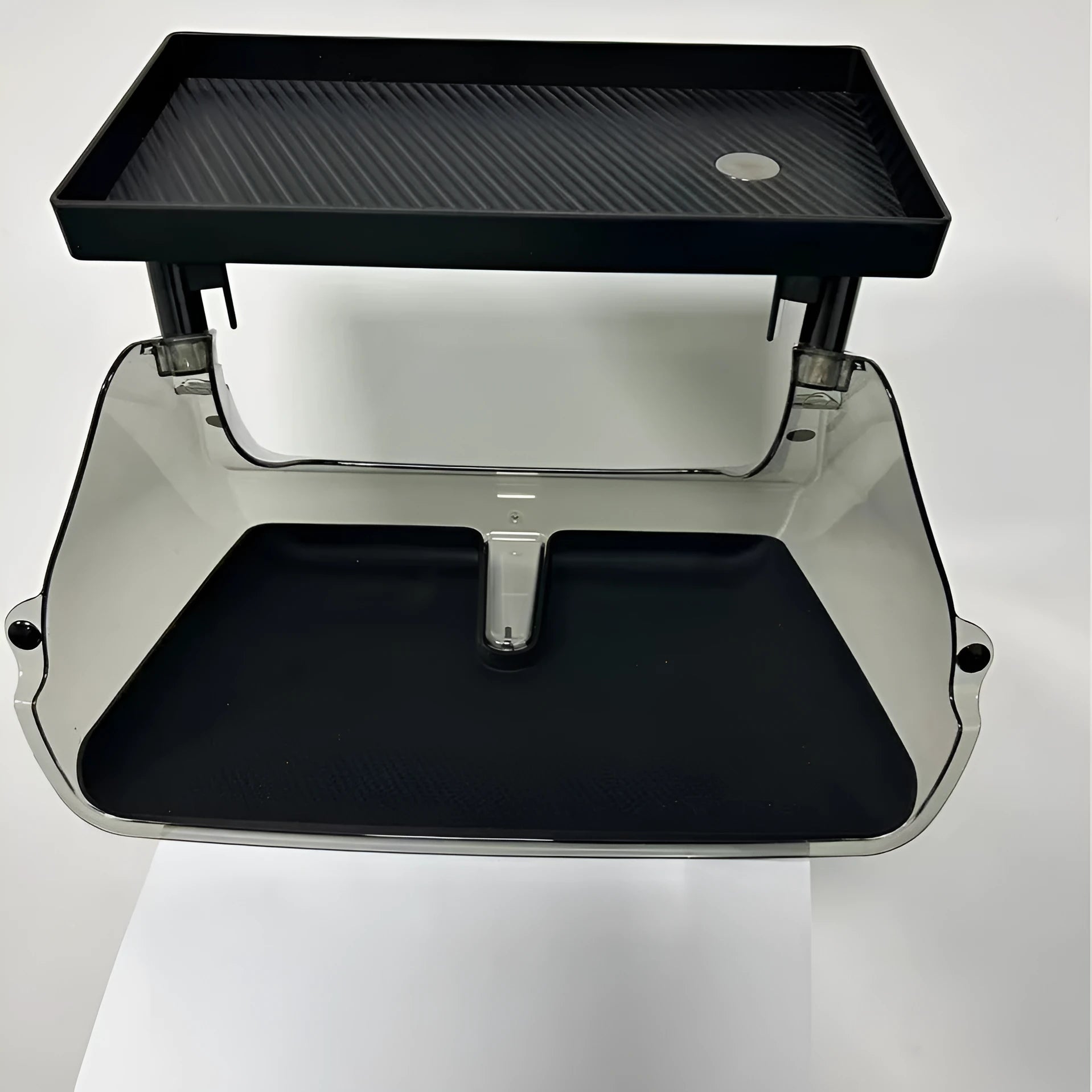 Black ABS storage box for under the ETC tray in a Tesla Model 3 or Y interior.