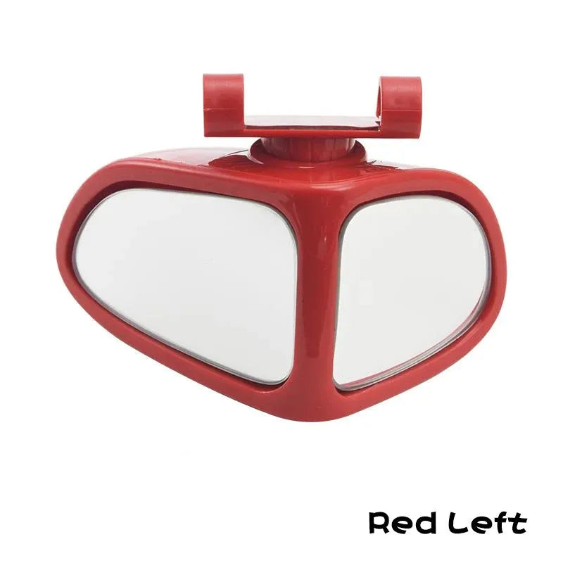 Adjustable wide-angle car reversing mirror in black, shown with adhesive backing.