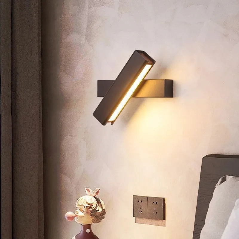 Modern minimalist bedroom wall lamp creative staircase design rotating shade black finish