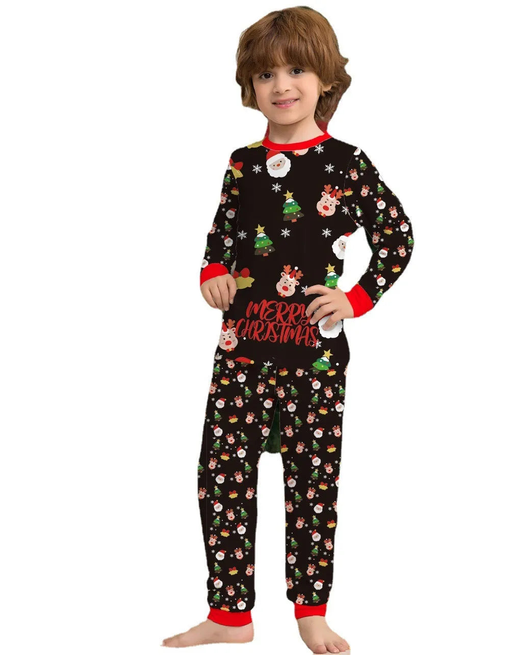 Family Christmas matching cotton pyjamas set with plaid and cartoon prints including dog sizes