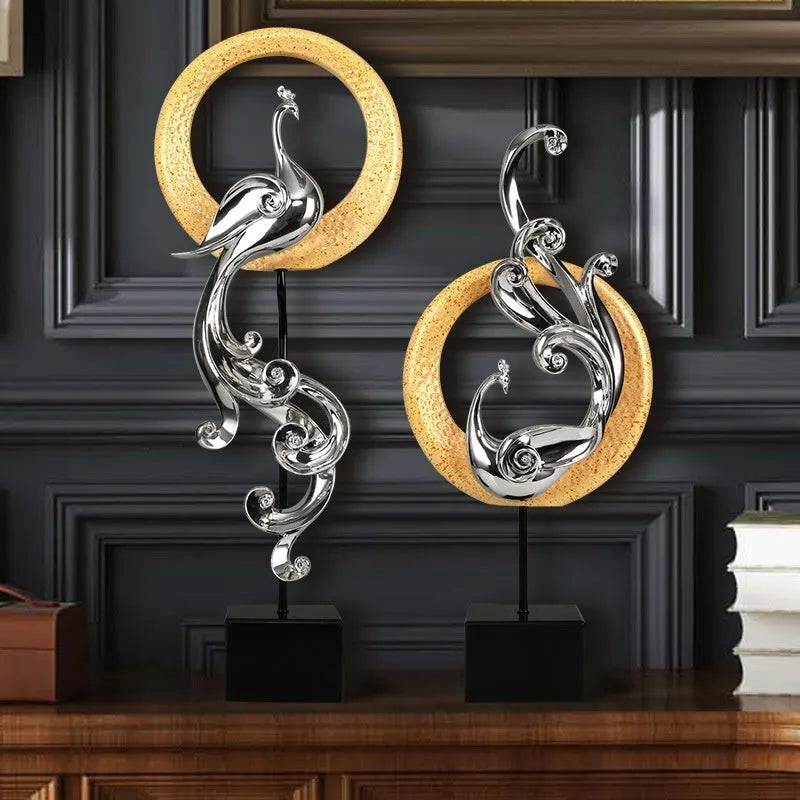European style plastic resin phoenix ornament in rose gold colour on a table.