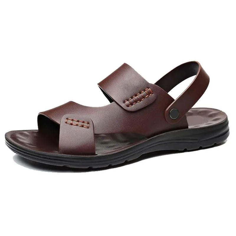 Men's waterproof plastic beach sandals in brown and black colours showing casual design