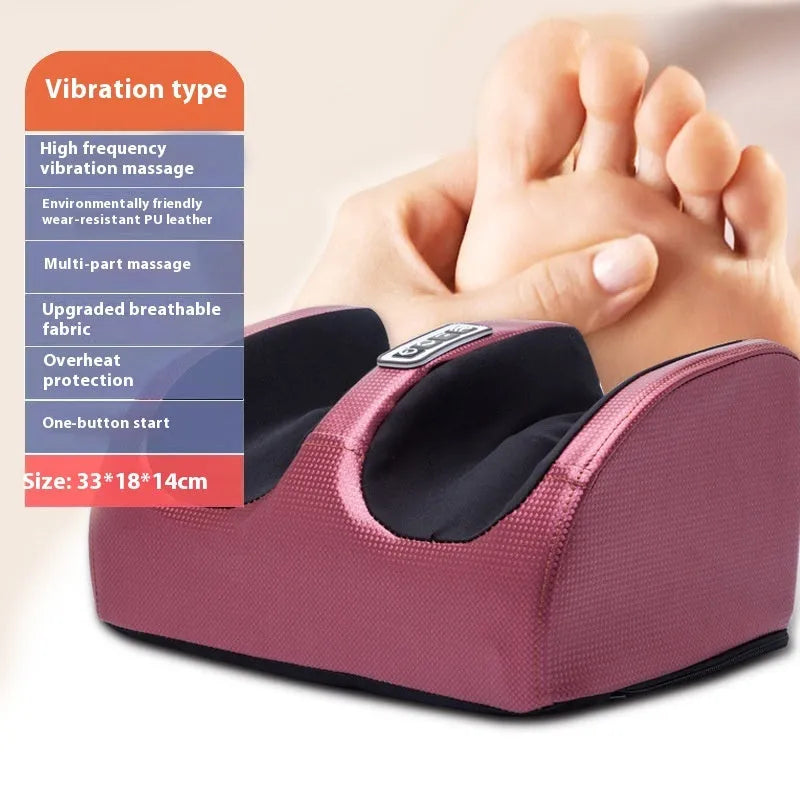 Automatic electric foot massager machine in gold colour with remote control on a wooden floor