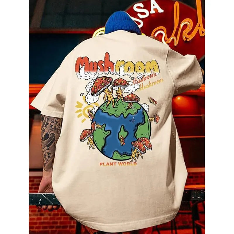Men's printed street short-sleeved sports T-shirt in polyester with digital pattern design
