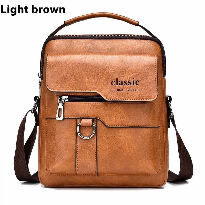 Men's retro PU leather messenger bag with flap closure, one-shoulder crossbody design, black colour