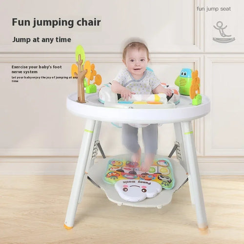 Baby jumping chair with bouncing function, gymnastic rack, and interactive toys for infant development