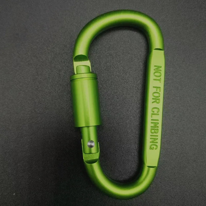 Aluminium D-type locking carabiner with 8cm flat profile in bright colours