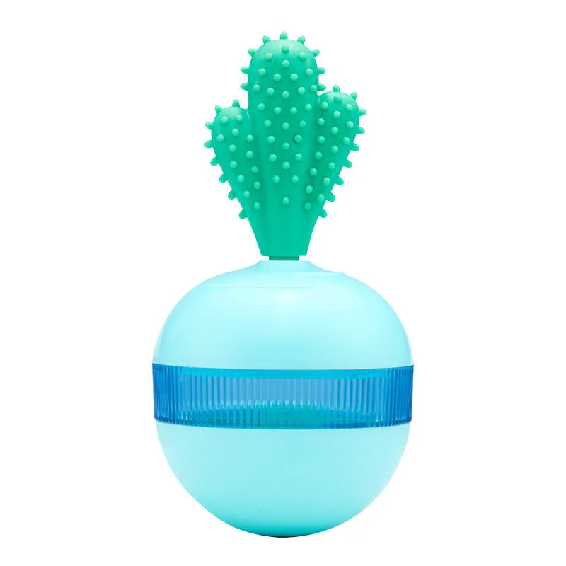 Blue and green durable rubber interactive dog treat dispenser ball with food holes for medium large dogs