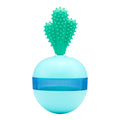 Blue and green durable rubber interactive dog treat dispenser ball with food holes for medium large dogs