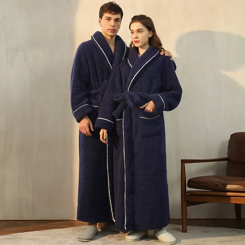 Thickened winter flannel bathrobe for couples in European styling with super thick fabric