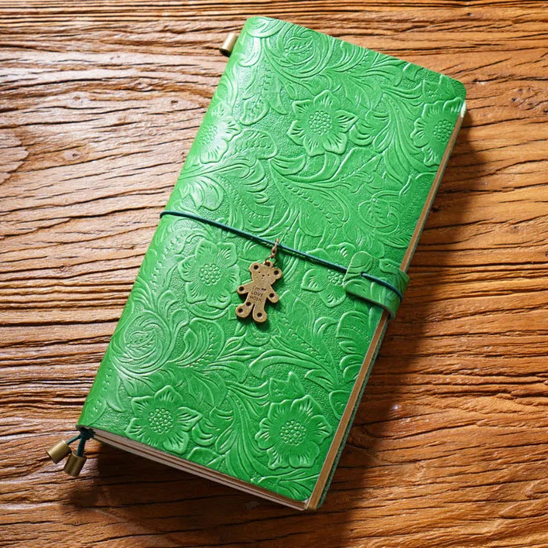 Creative vintage engraving cowhide travel notepad in black A5 size with genuine leather cover