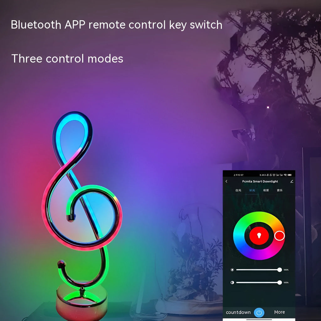 Black musical note shaped Bluetooth remote control night light with RGB lighting