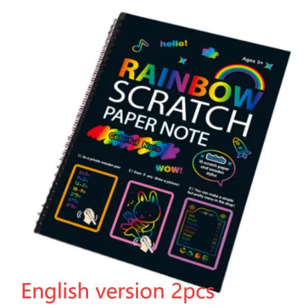 Children's large scratch art paper with colourful revealed designs from scraping activity