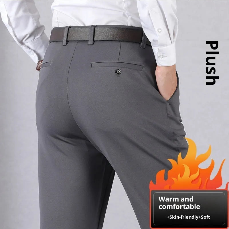 Elastic dad suit trousers for middle-aged elderly men, high waist loose fit, solid colour polyester, black, size 34