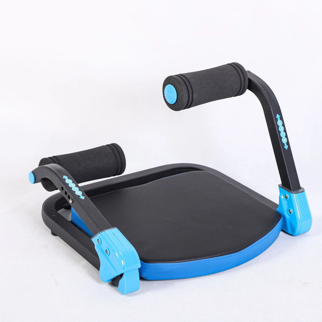 Mini multifunctional abdominal exercise device in sky blue and red colour options.