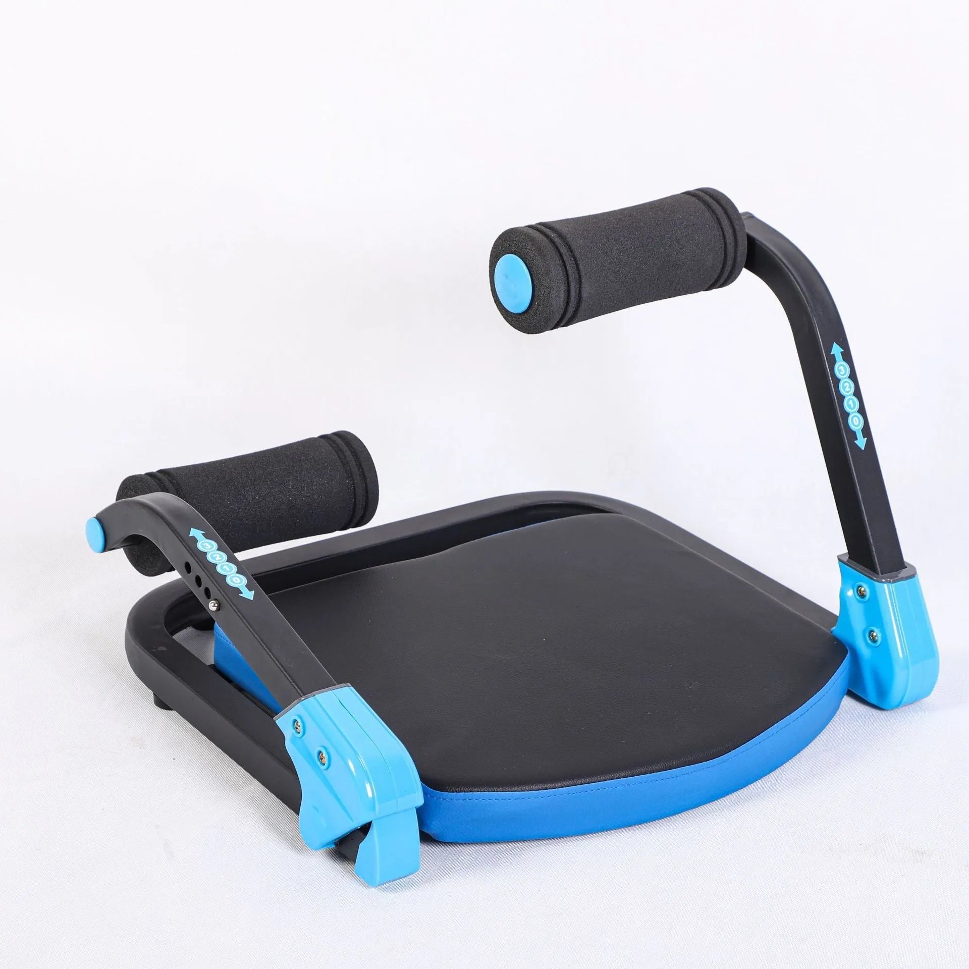 Mini multifunctional abdominal exercise device in sky blue and red colour options.
