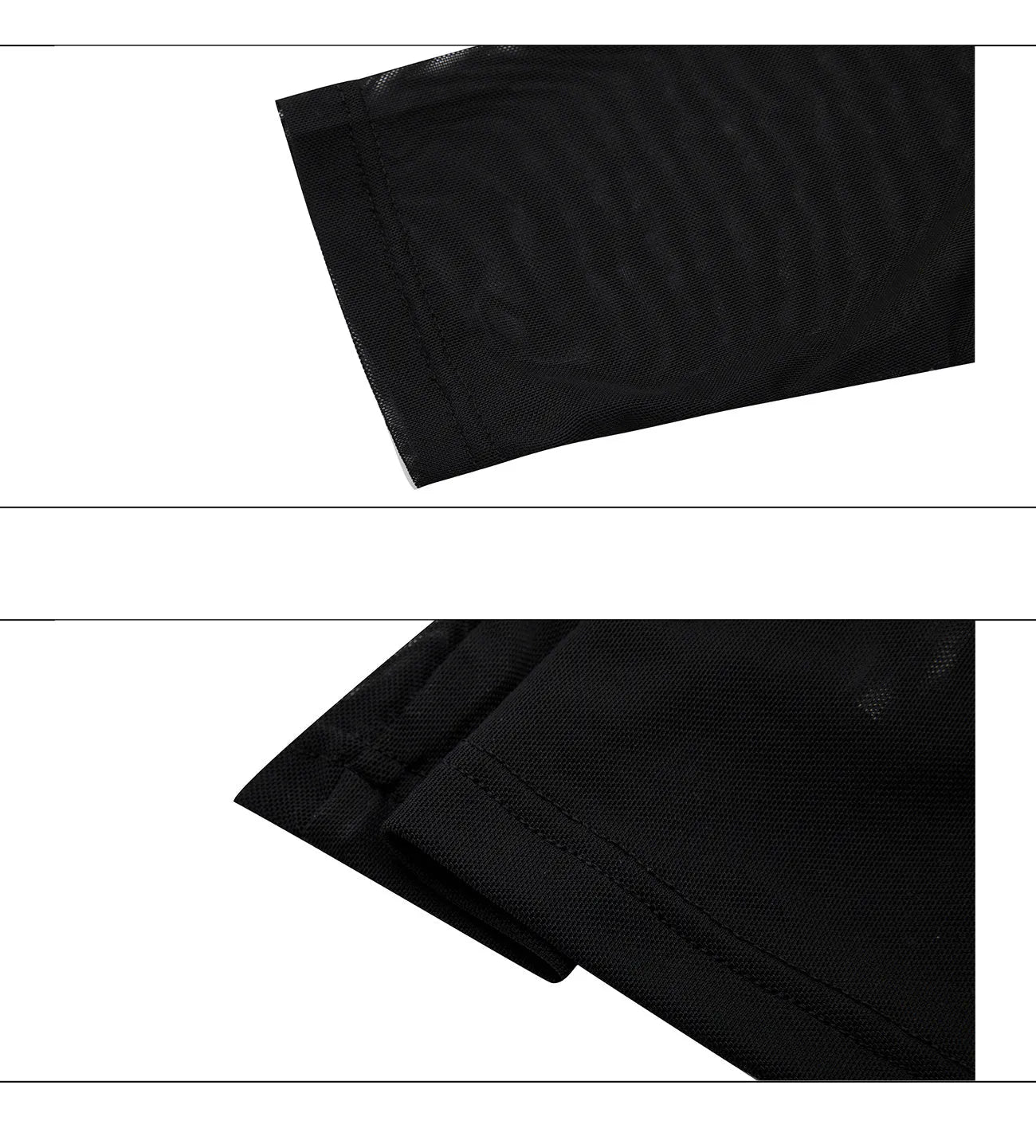 Black mesh slim-fit long sleeve base layer shirt laid flat, showing its texture and cut.