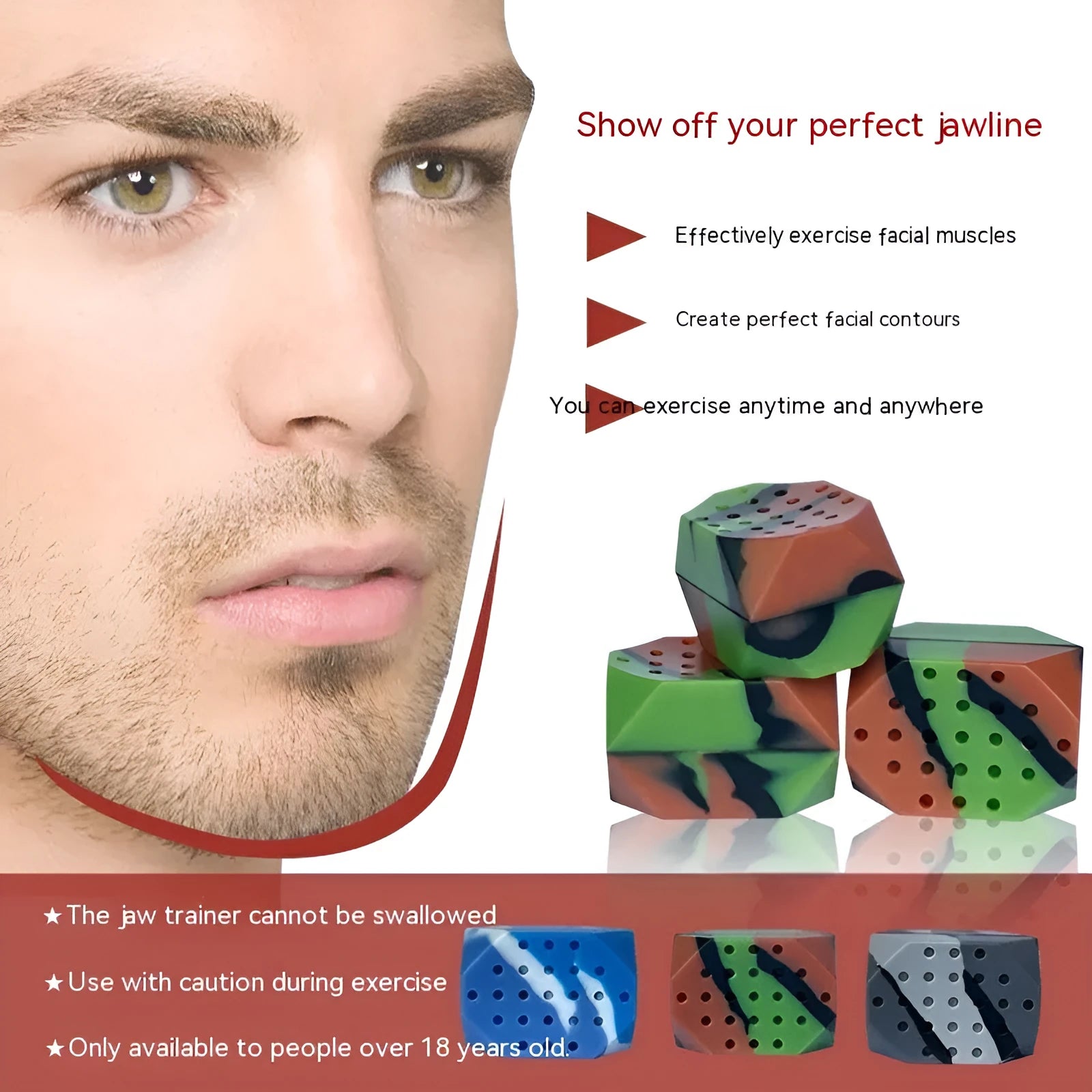 Camouflage pattern silicone facial muscle fitness balls for masseter exercise and jawline tightening