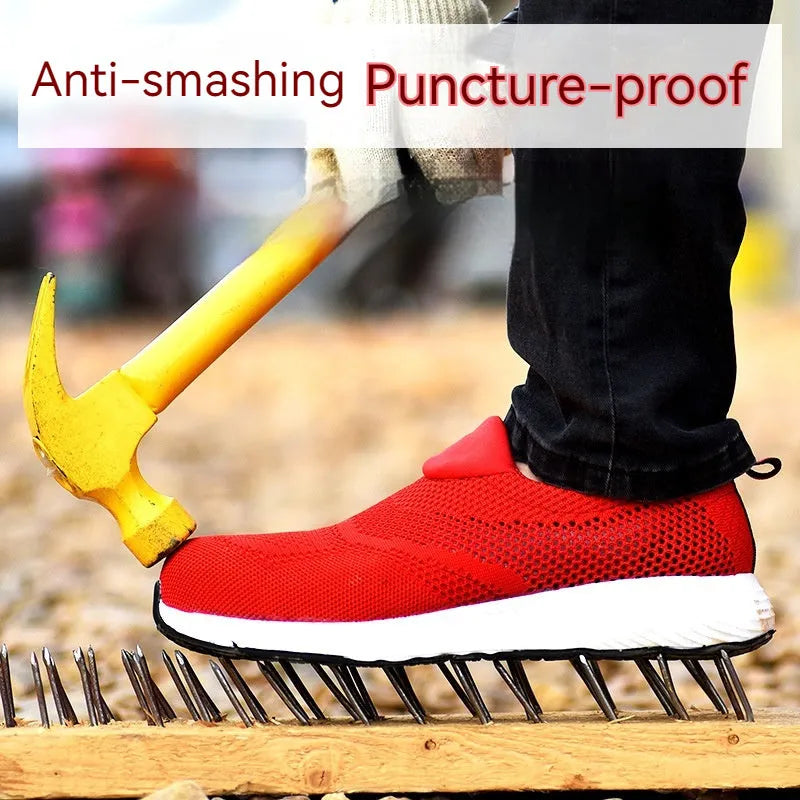 Men's lightweight mesh steel toe work shoes with anti-smash anti-puncture protection in three colours
