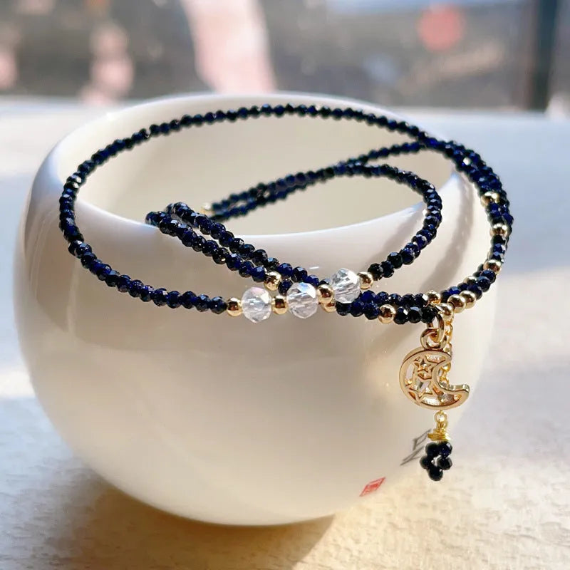 Blue gold sand stone cut three-ring bracelet for women with manual craftsmanship details