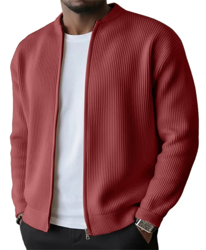 Men's casual sweater-style jacket in solid colour, made from polyester fabric, shown in a front view