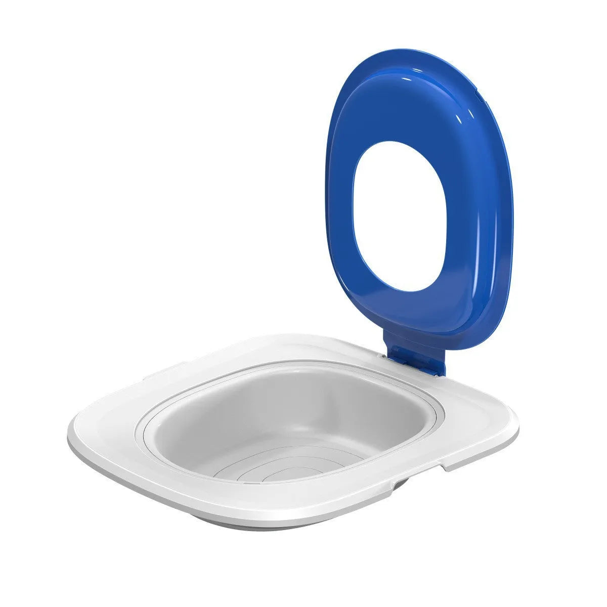 Fifth generation cat toilet trainer in grey colour showing new shape design for litter containment