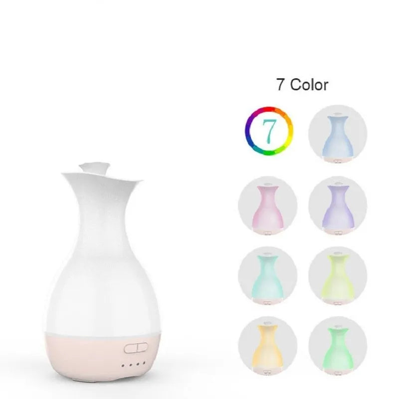White ultrasonic aromatherapy diffuser with colourful LED night light and 200ml water tank capacity