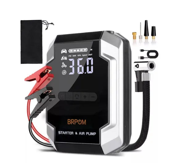 12V car jump starter and air pump in intelligent Eva bag, ABS housing, 21.8x18.3x10.8cm Smart Version Plus Package