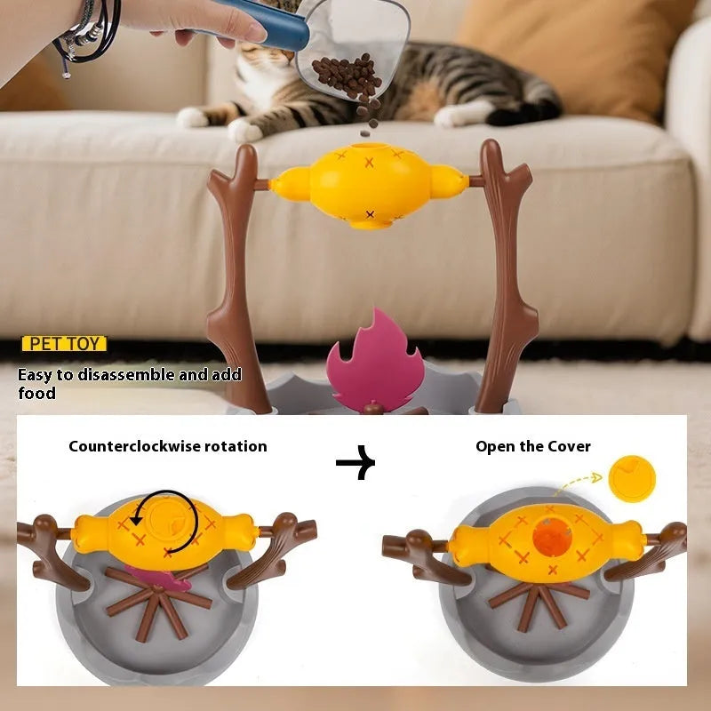 Barbecue design tumbling cat food feeder toy with leakage mechanism measuring 30cm