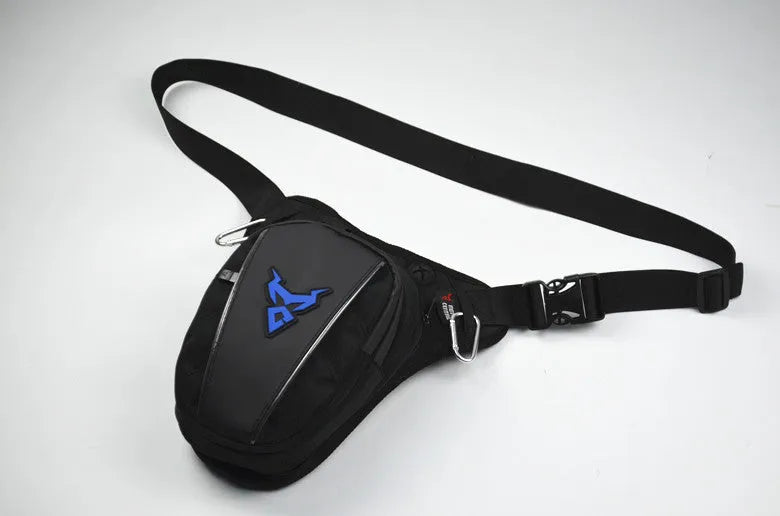 Motorcycle riding leg bag in 1200D Oxford cloth with crossbody strap, shown in grey colour.