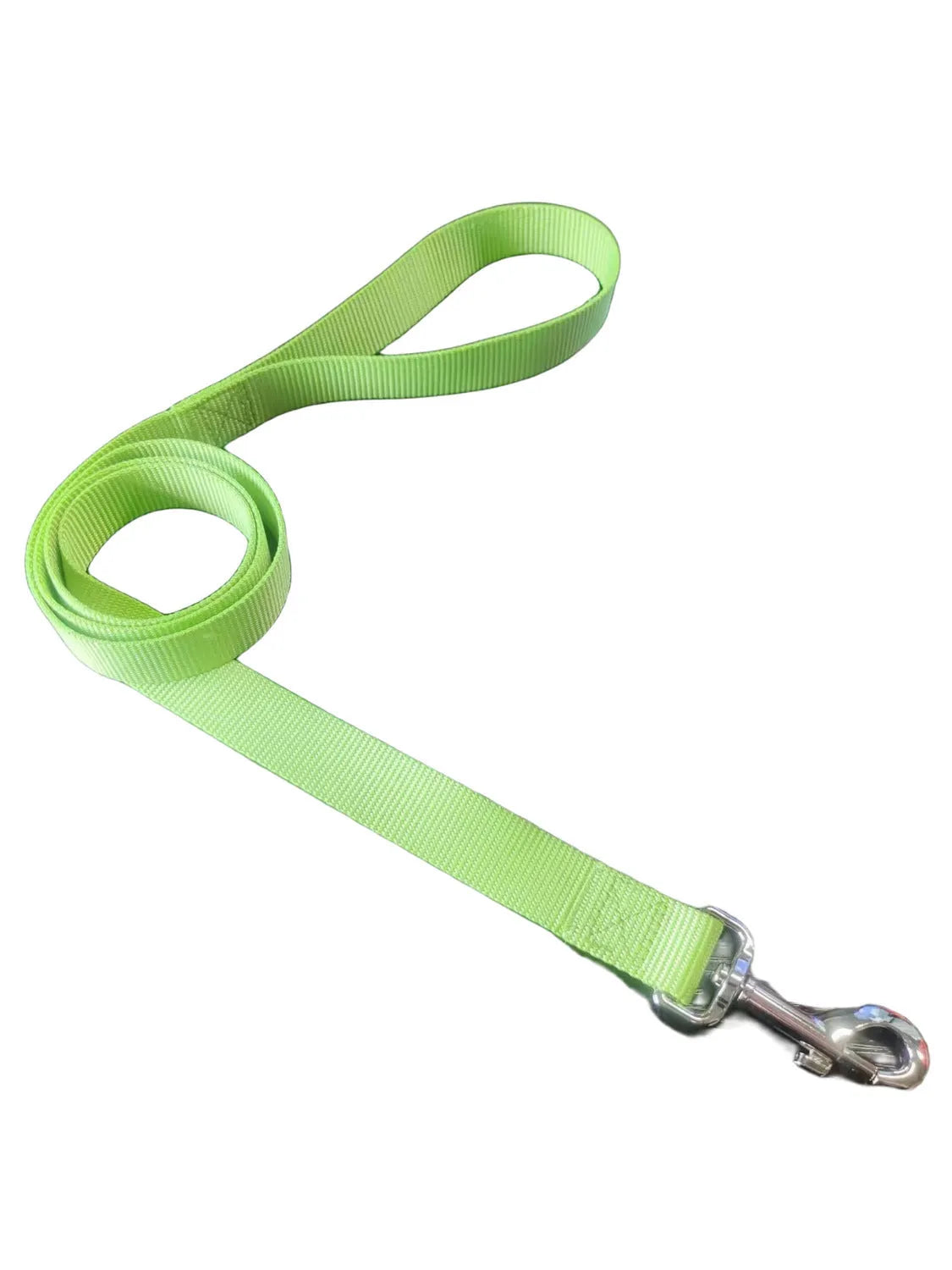 Solid colour nylon dog walking leash in blue held in a hand, showing the single rope design and hand loop.